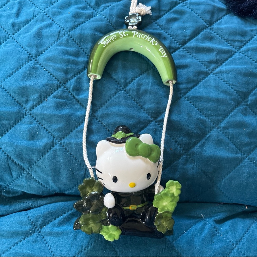 Blue Sky Ceramic Ornament with Green Accents Swing